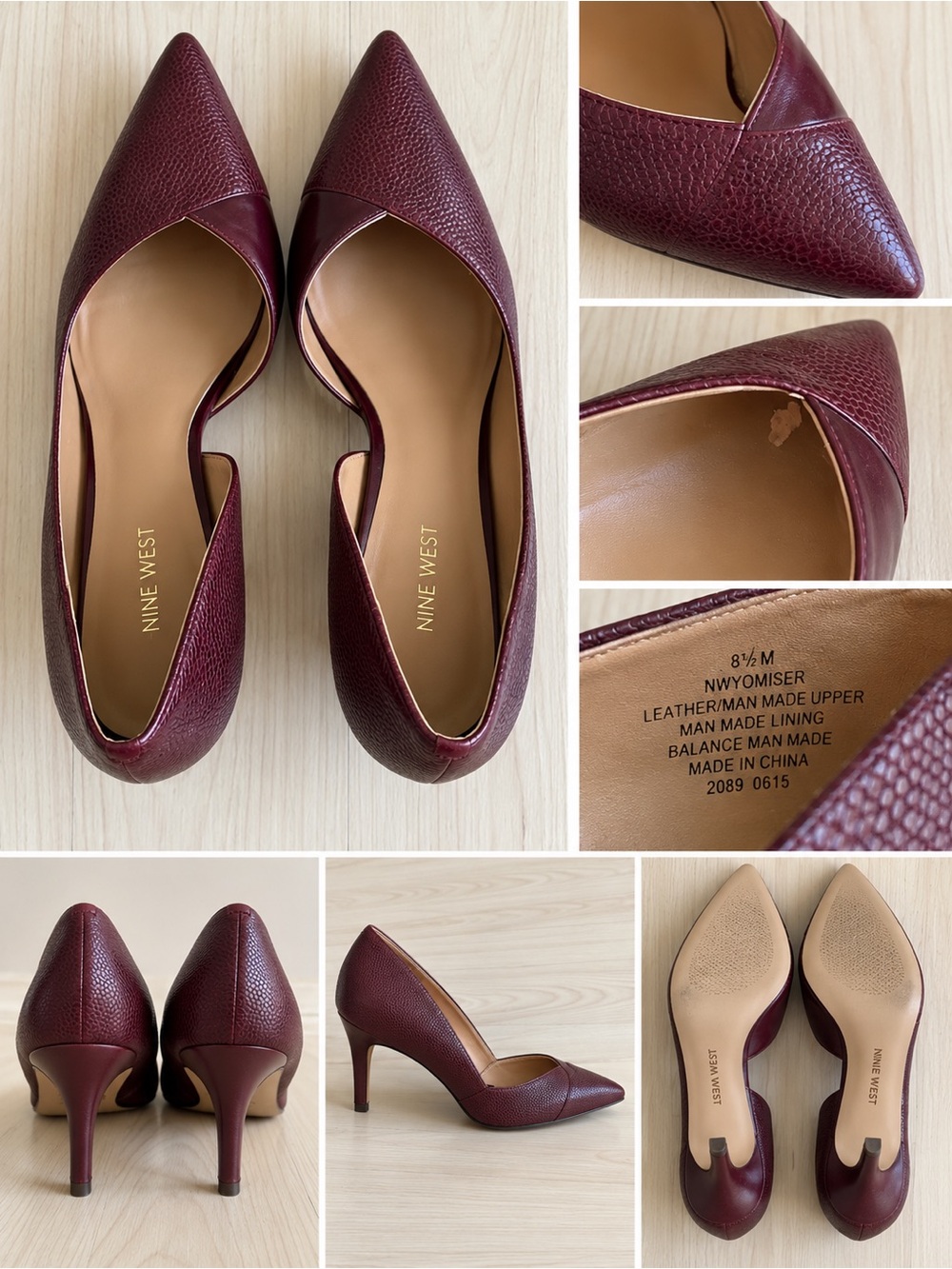 Nine West Burgundy Pointed D'Orsay Pumps